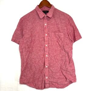 Banana Republic M Linen Button Up Shirt Pink Short Sleeve Summer Travel Vacation